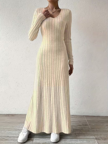Ribbed Knit Long Sleeve Maxi Dress