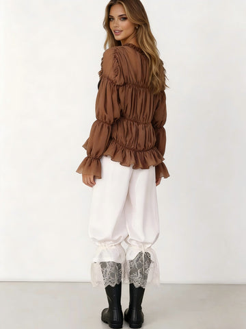 Sheer Ruffled Peplum Boho Blouse