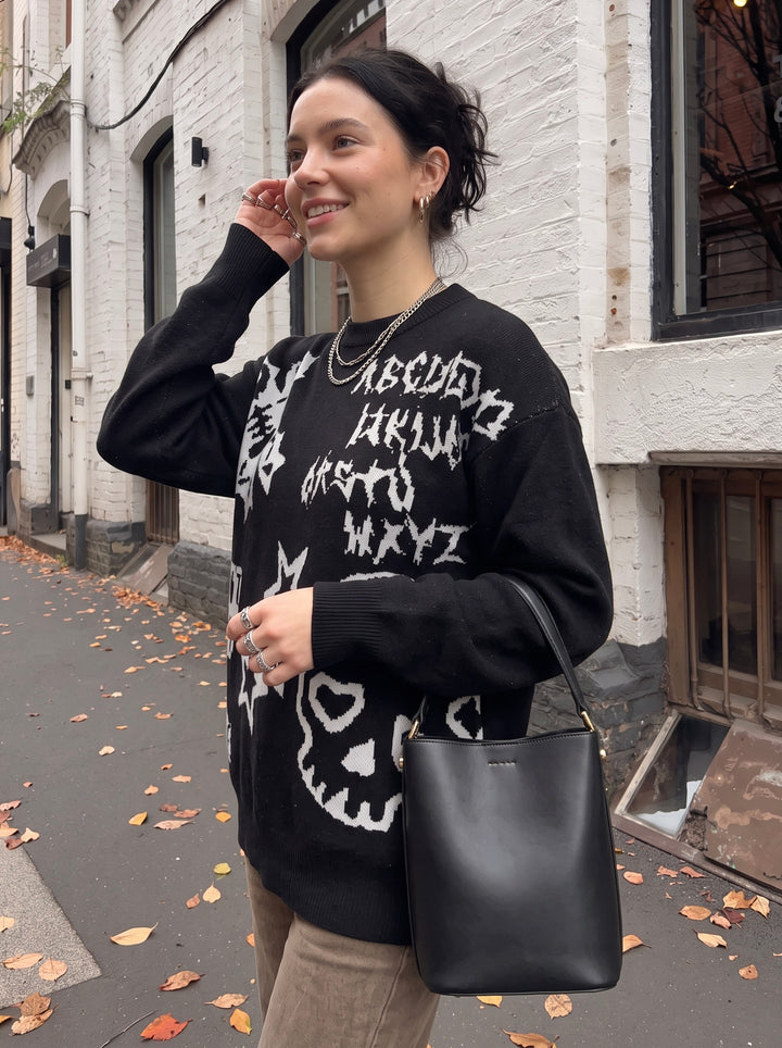 Oversized Graphic Skull Print Sweater