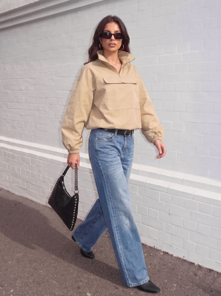 Oversized Quarter Zip Utility Sweatshirt