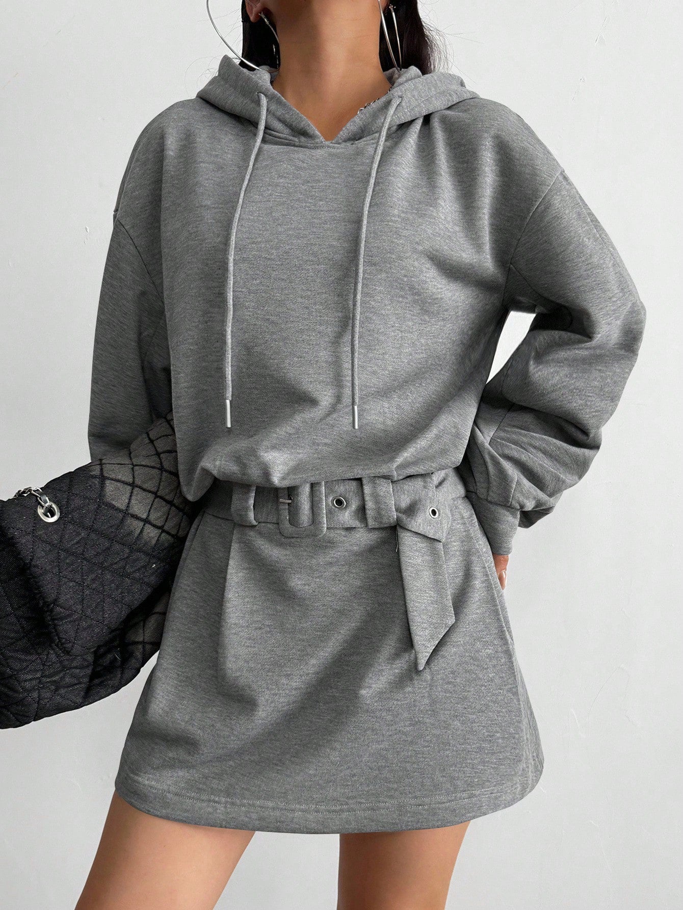 Cozy Fleece Belted Hoodie Dress