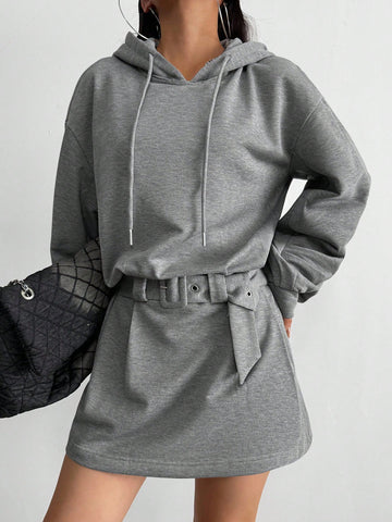 Cozy Fleece Belted Hoodie Dress