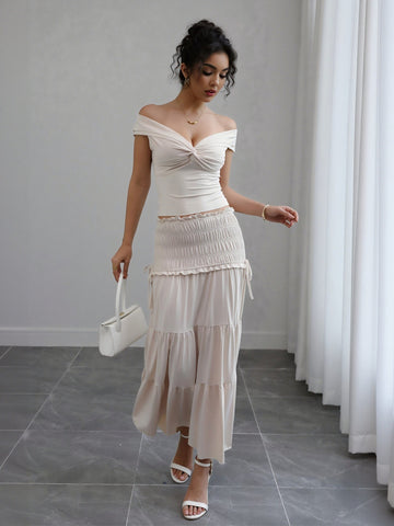 Lace Trim High Waist Skirt Set