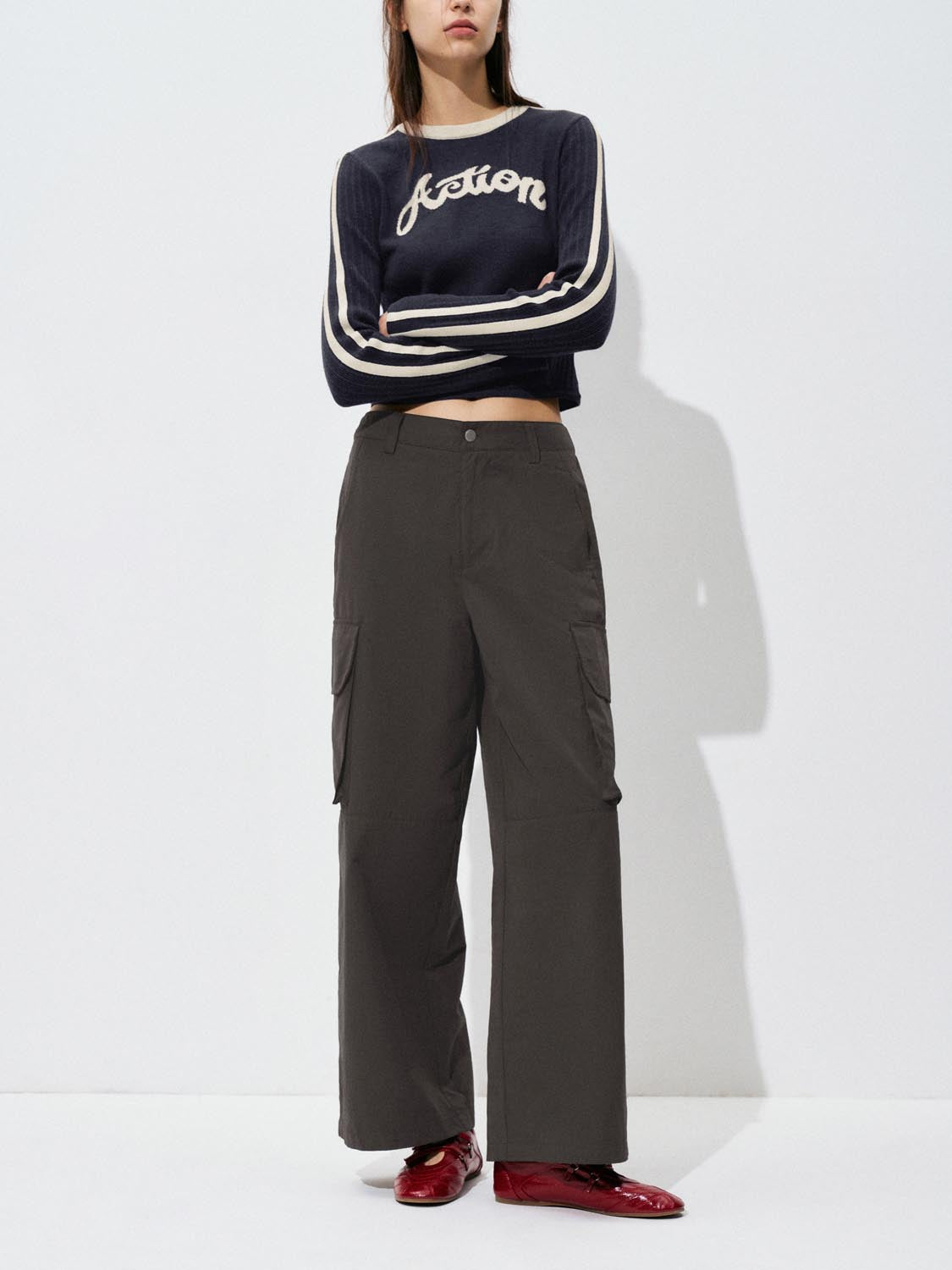 Urban Revivo Flap Pockets Wide Leg Pants-Caramel