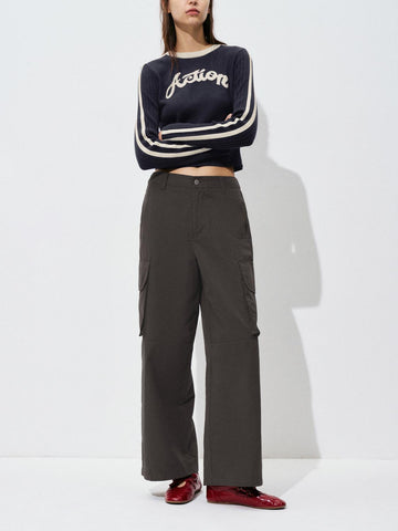 Urban Revivo Flap Pockets Wide Leg Pants-Caramel