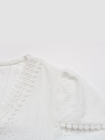 Lace-Trimmed V Neck Classic Blouse