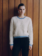 Fuzzy Rhinestone Embellished Crewneck Sweater