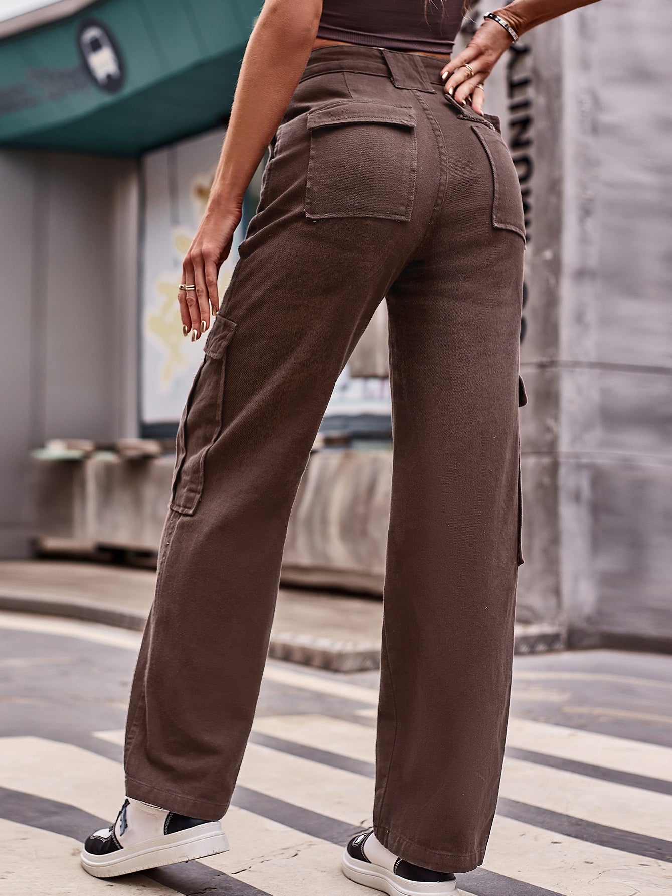 High Waisted Cargo Denim Jeans