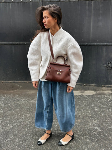 Textured Wool Blend Cropped Coat