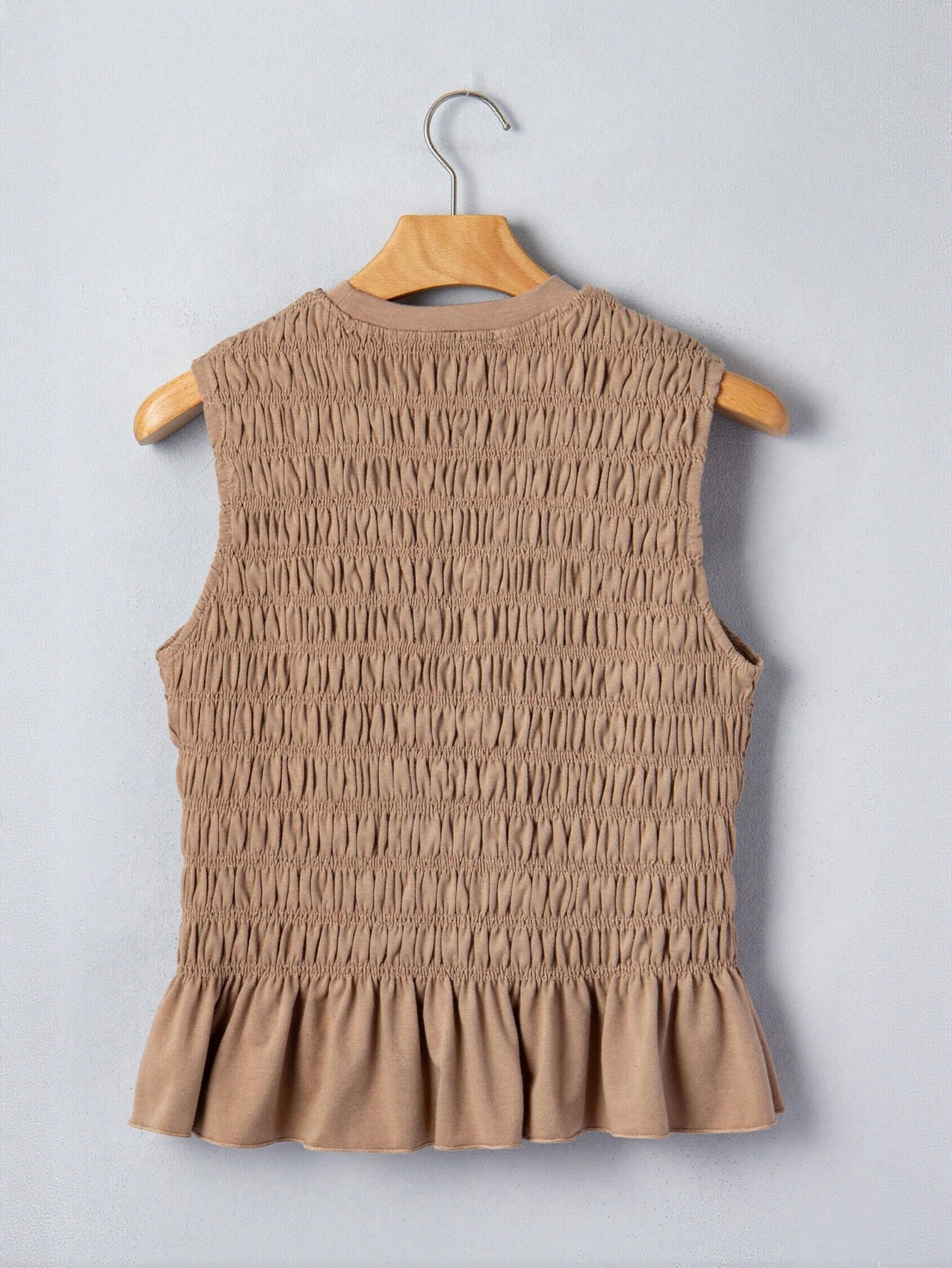 Smocked Peplum High Neck Tank Top