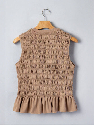Smocked Peplum High Neck Tank Top