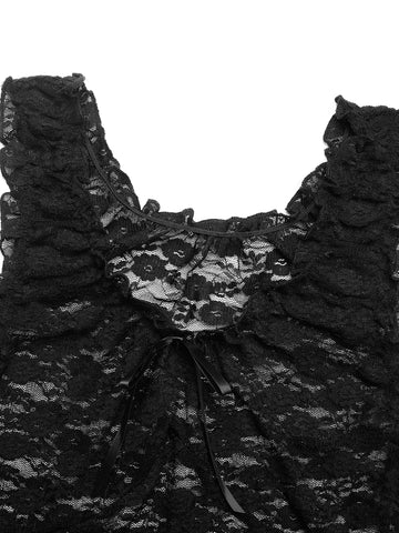 Ruffle Trim Tie Neck Lace Romantic Camisole