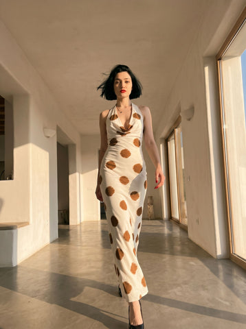 tako kitiashvili's Brown Polka Dot Print Midi Dress
