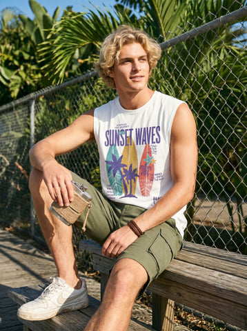 Graphic Sunset Beach Print Muscle Tank