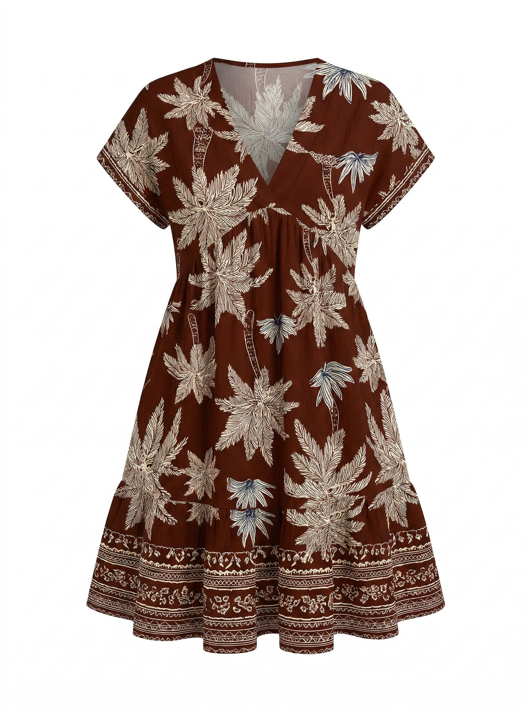 Floral Print V Neck Tiered Babydoll Mini Dress