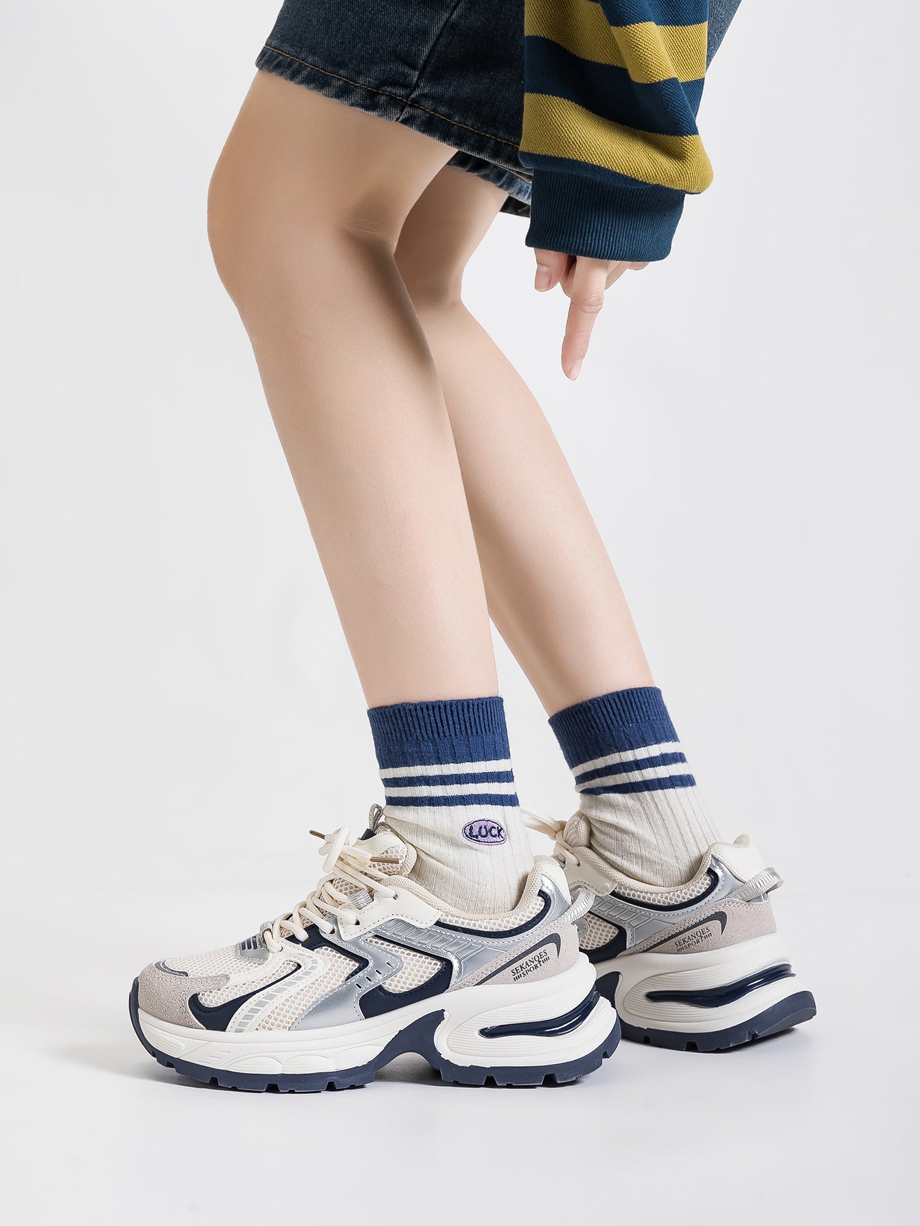 Chunky Sole Breathable Mesh Retro Sneakers[Note:Runs Small,Go One Size Up]