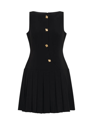 Gold Button Pleated Mini Dress