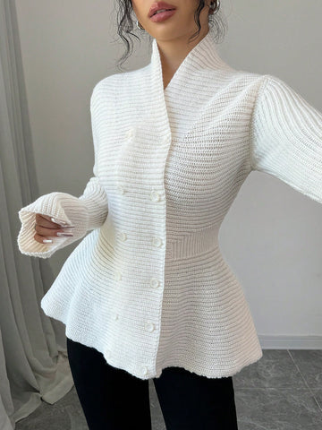 Elegant Peplum Double Breasted Cardigan