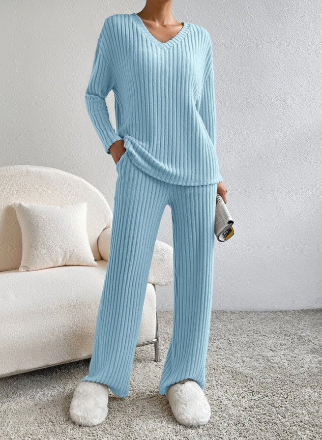 Cozy Ribbed V Neck Lounge Set