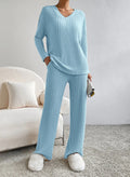 Cozy Ribbed V Neck Lounge Set