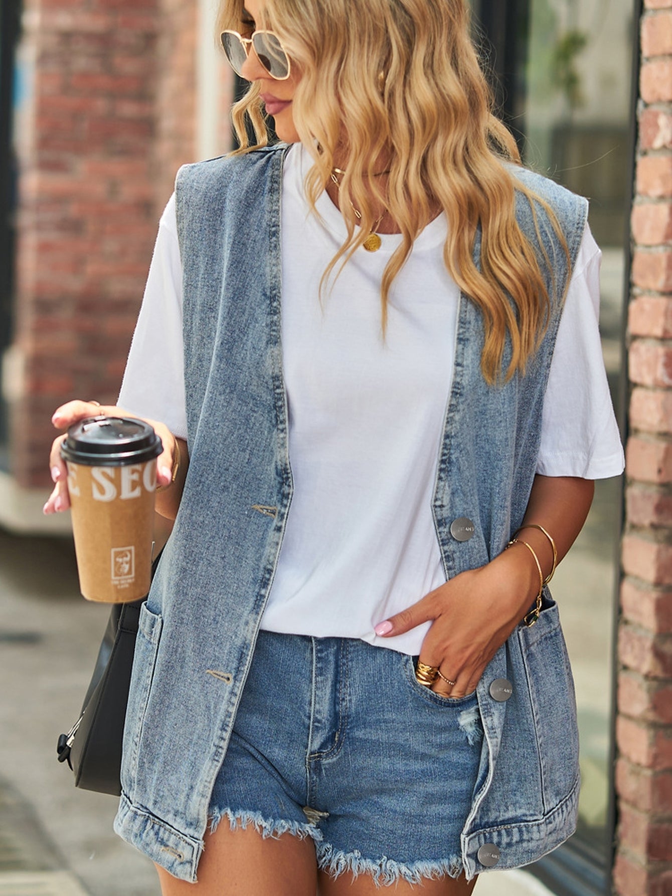 Oversized Vintage Wash Denim Vest