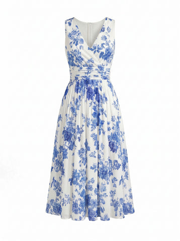 CORINNE
Floral Print V Neck A Line Midi Dress