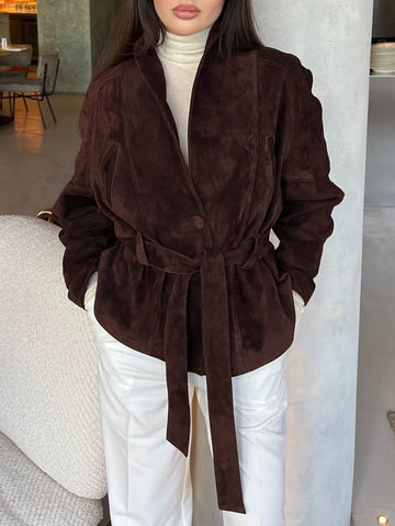 Elegant Belted Shawl Collar Coat