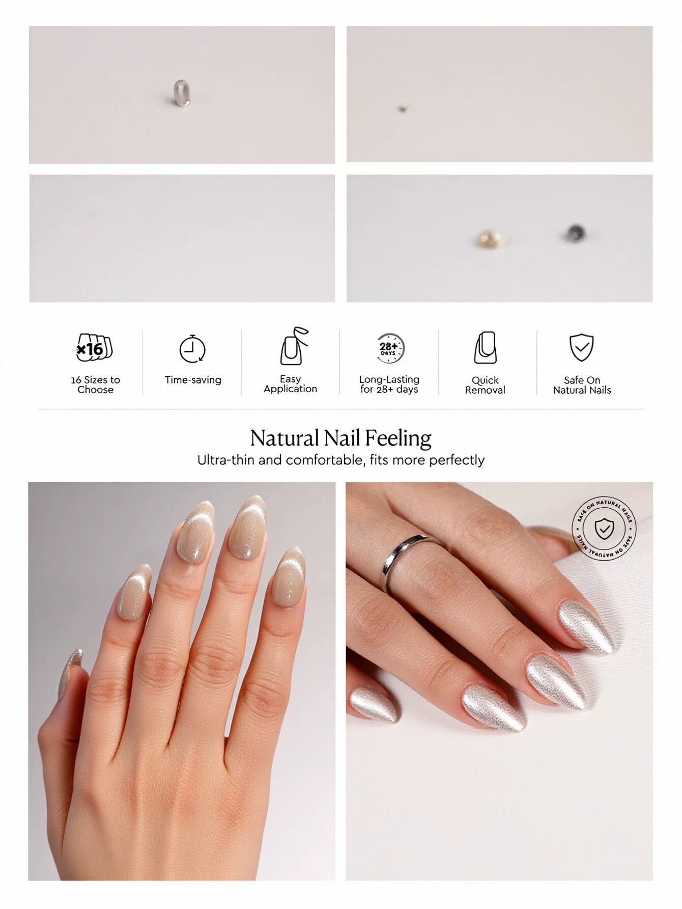 Shimmering Nude Cat Eye Press On Nails