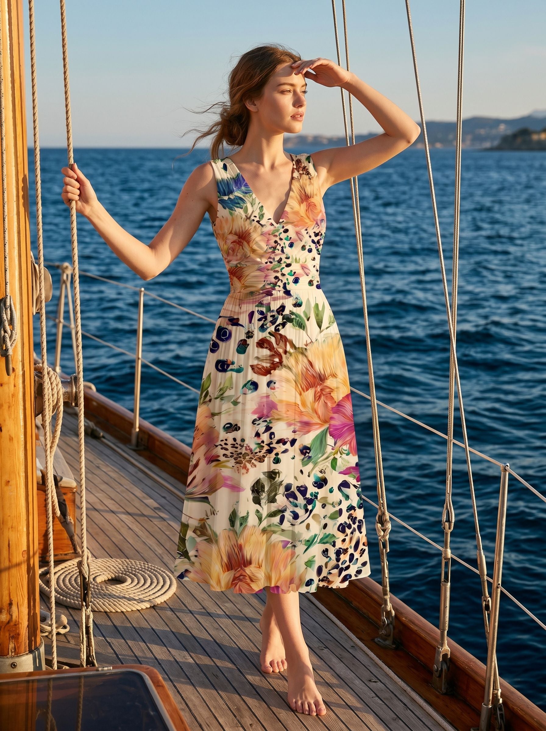 CORINNE
Floral Print V Neck A Line Midi Dress