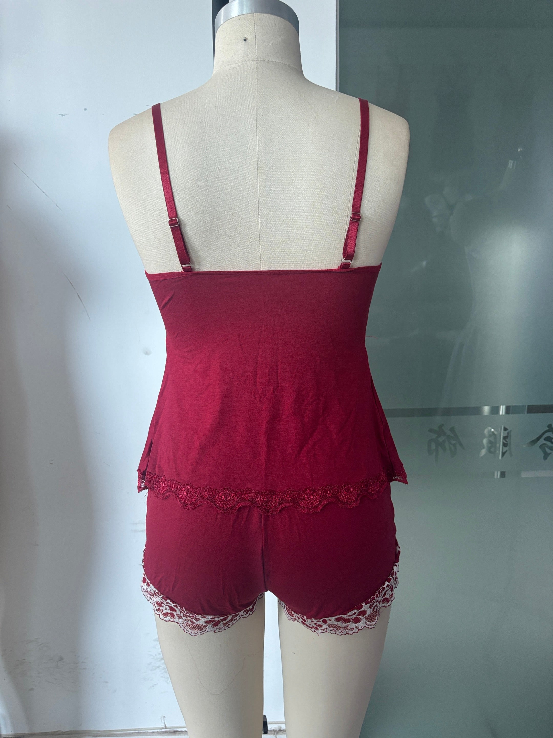 Floral Lace Trim Cami Pajama Set