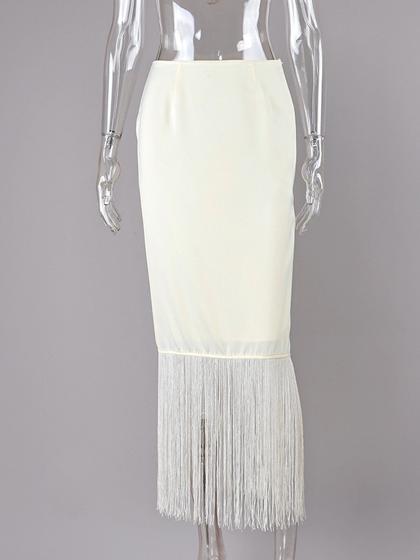Satin Fringe Hem Midi Skirt