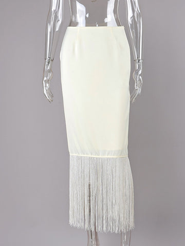 Satin Fringe Hem Midi Skirt