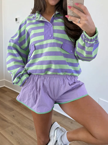 Oversized Striped Polo Shorts Set