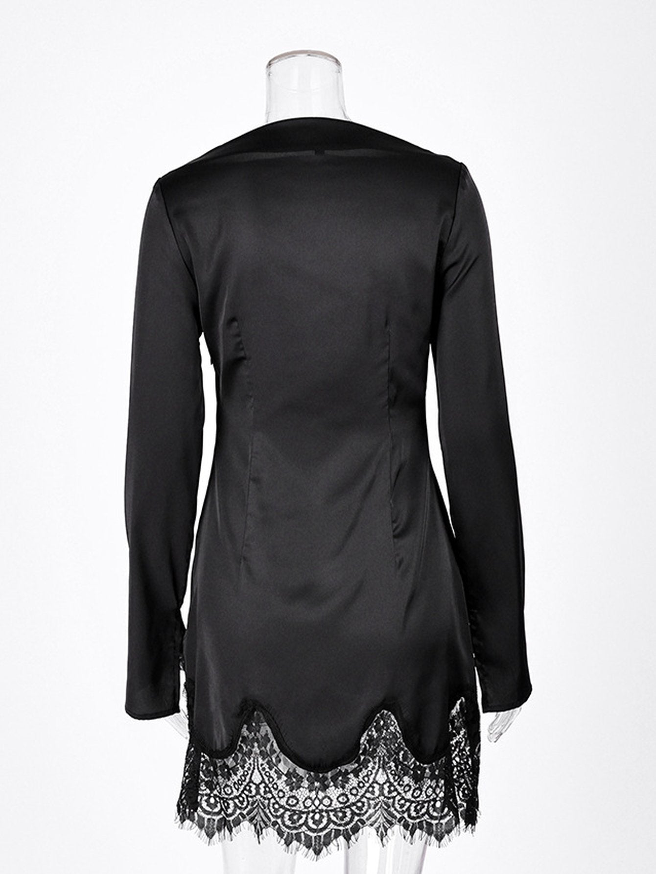 Elegant Lace Trim Satin Dress