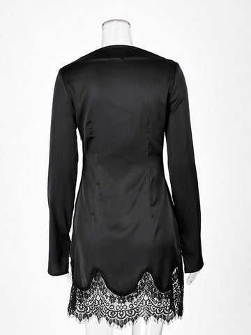 Elegant Lace Trim Satin Dress