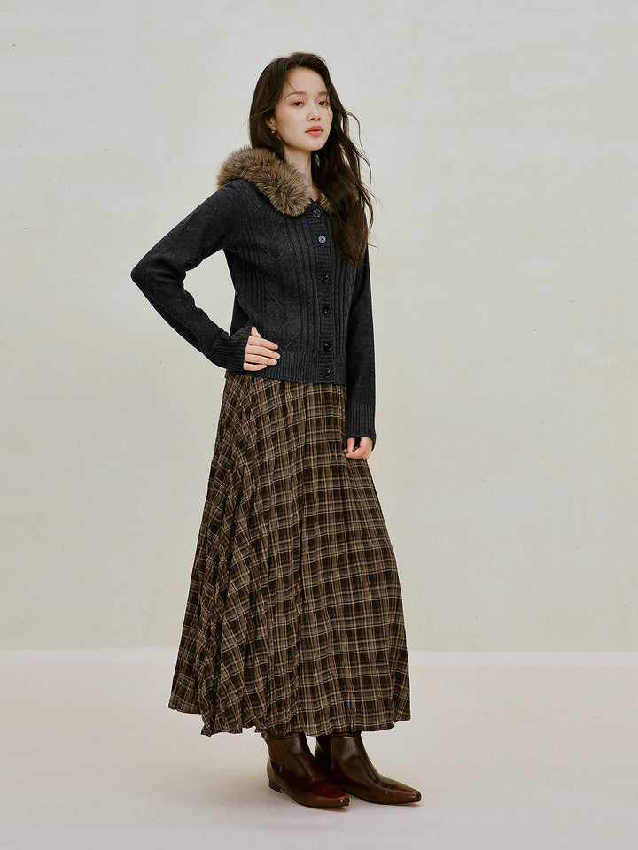Detachable Faux Fur Trim Wool Cardigan