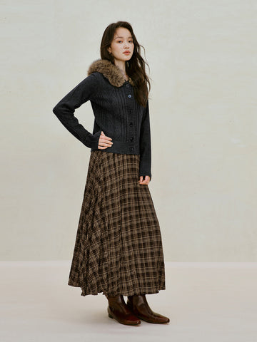 Detachable Faux Fur Trim Wool Cardigan