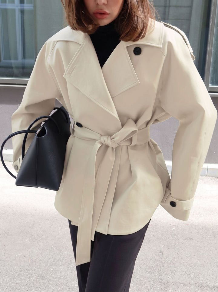 Cropped Belted Trench Coat Jacket