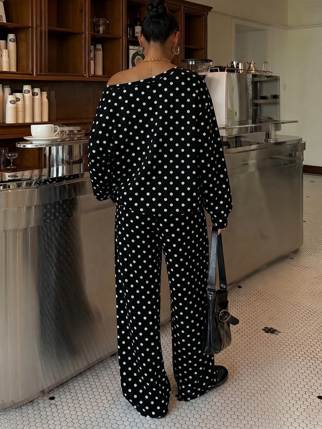 Off Shoulder Polka Dot Pant Set