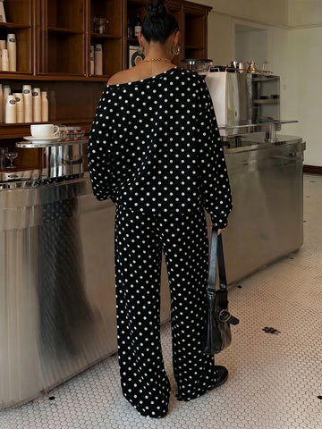 Off Shoulder Polka Dot Pant Set