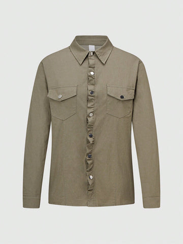 Point Collar Button Classic Denim Shirt-Multicolor