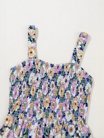 Smocked Floral Wide Leg Jumpsuit