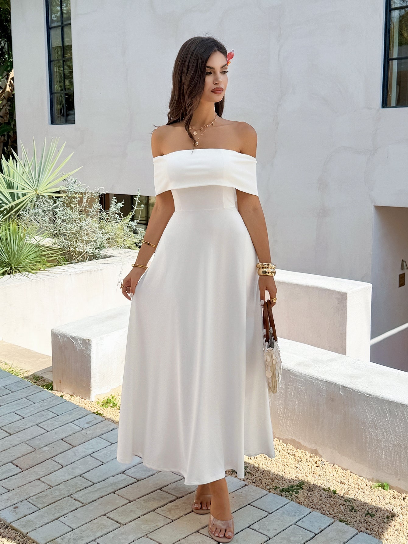 Elegant Off Shoulder White Maxi Dress