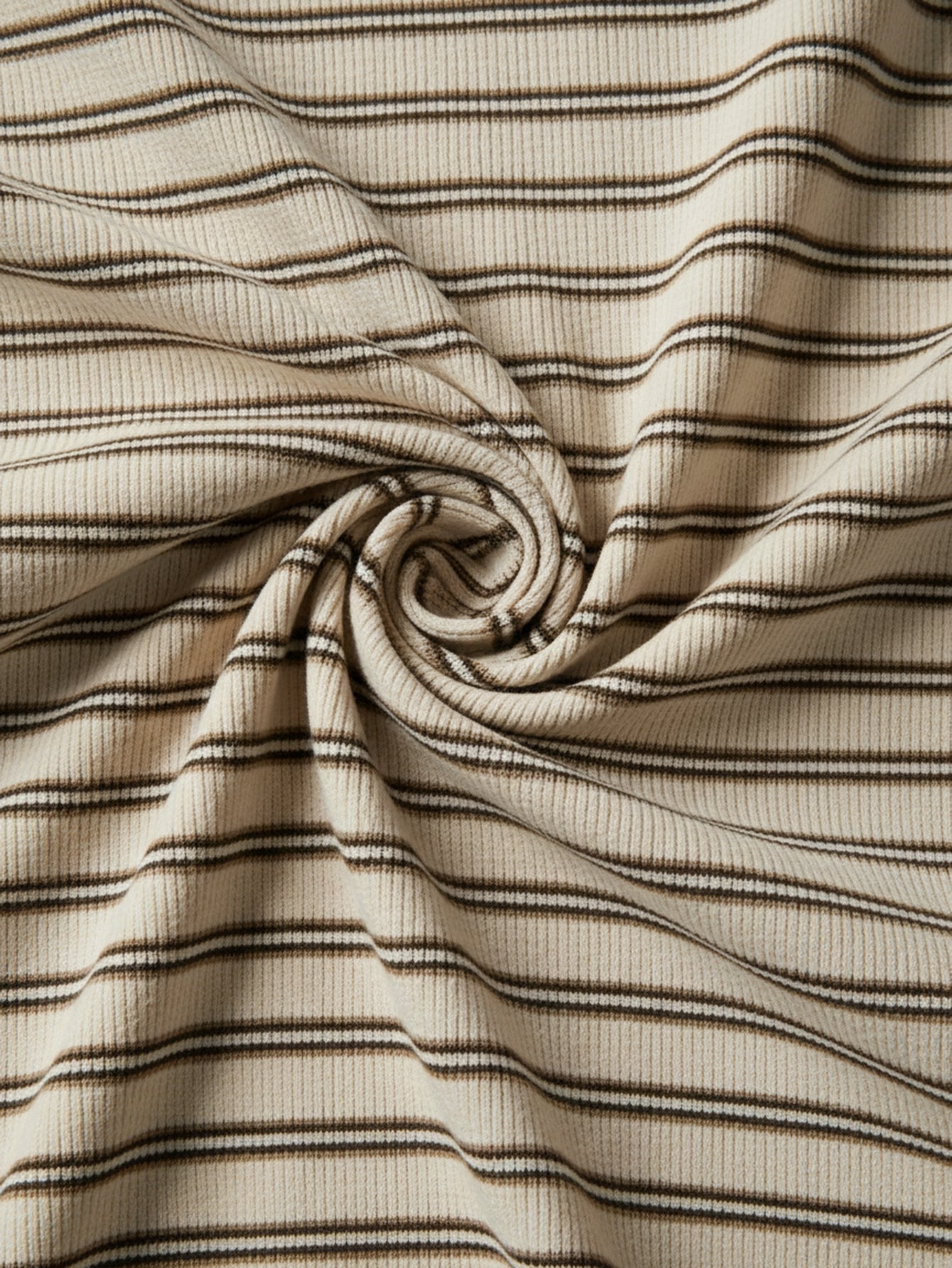 Urban Revivo Henley Neck Long Sleeve Knitted T-Shirts-Beige Stripes