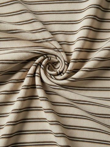 Urban Revivo Henley Neck Long Sleeve Knitted T-Shirts-Beige Stripes