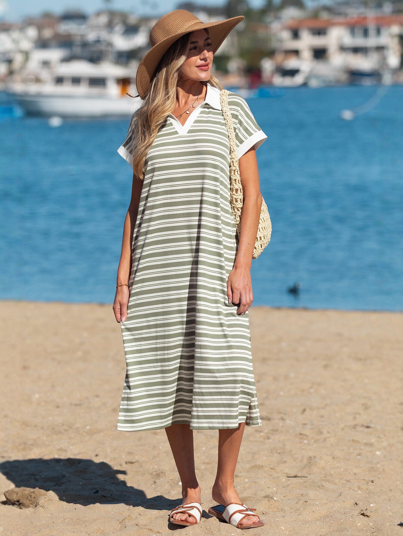 Stripe Pocket Detail Midi Dress