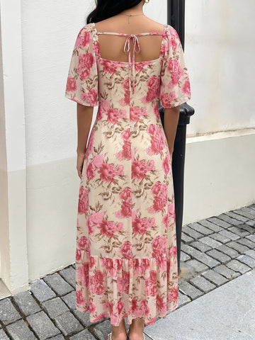 Floral Flutter Sleeve Midi Dress