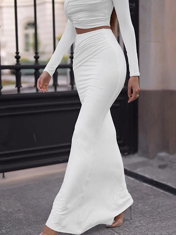 Elegant Ruched Crop Top Skirt Set