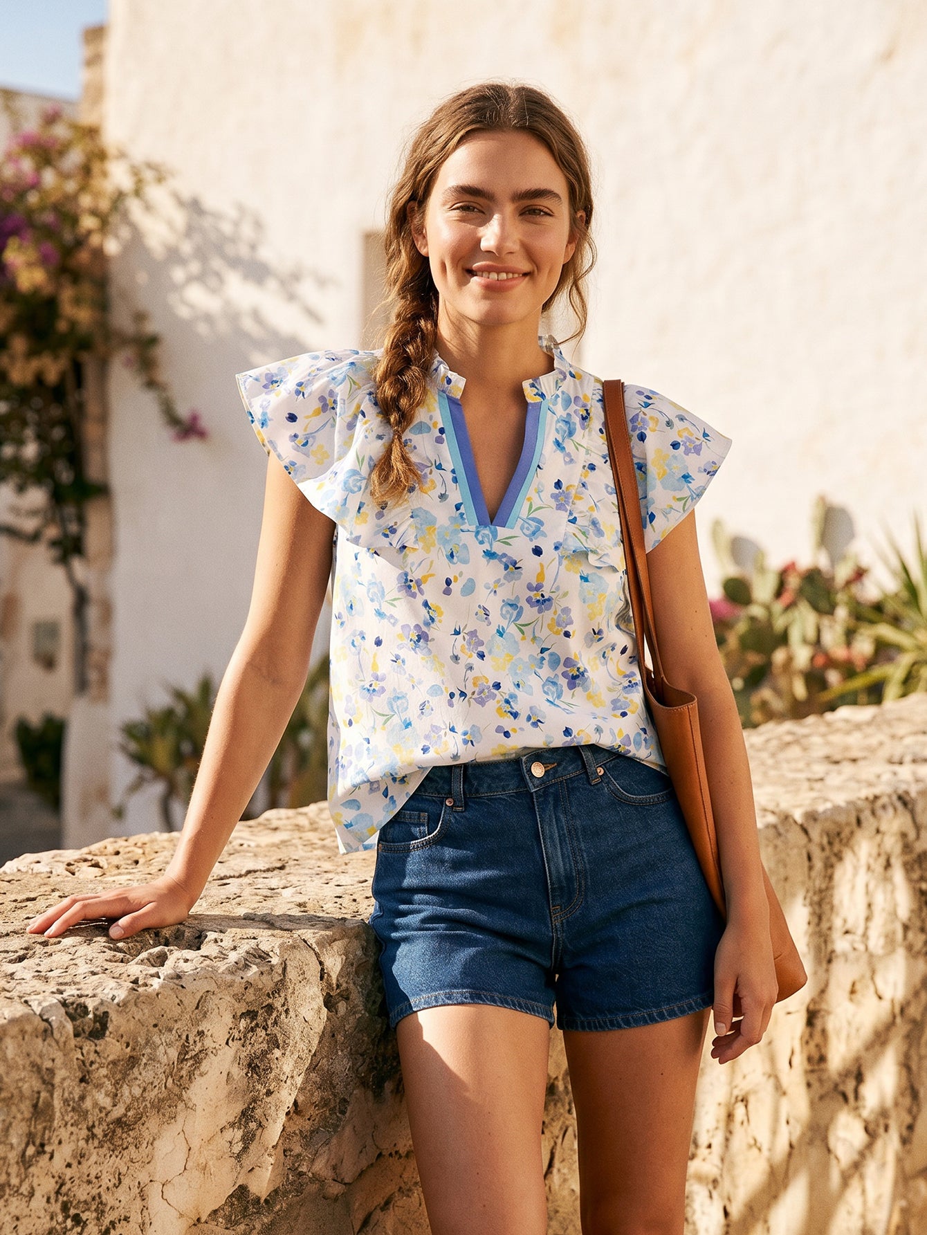 Floral Ruffle Sleeve Chiffon Blouse