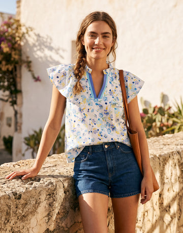 Floral Ruffle Sleeve Chiffon Blouse